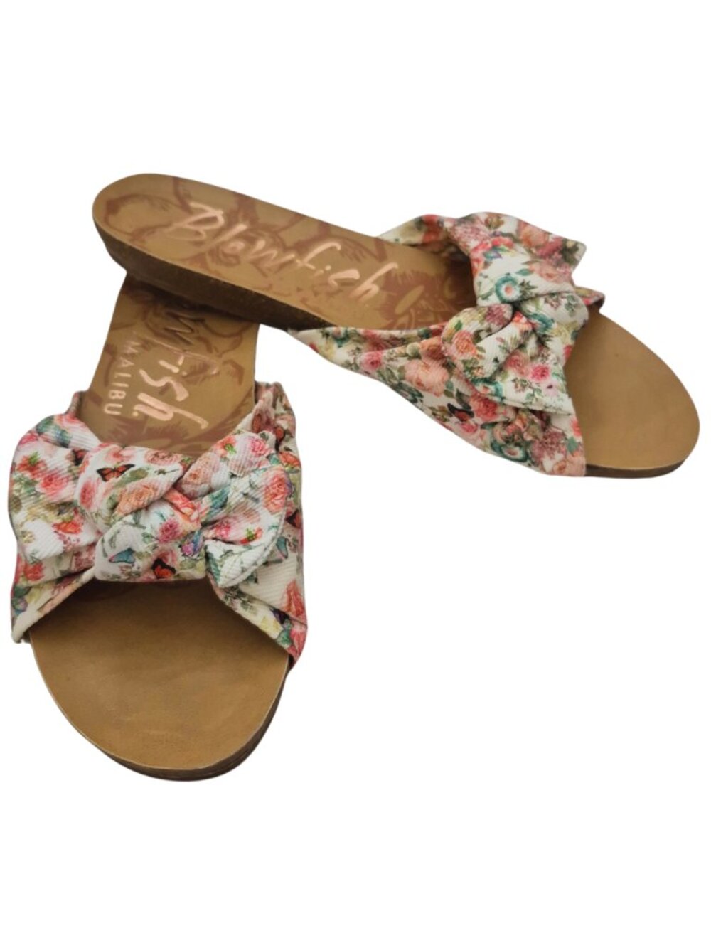 Blowfish Malibu Women's Floral Print Slide Sandals Slip On Bow Accent Size 8